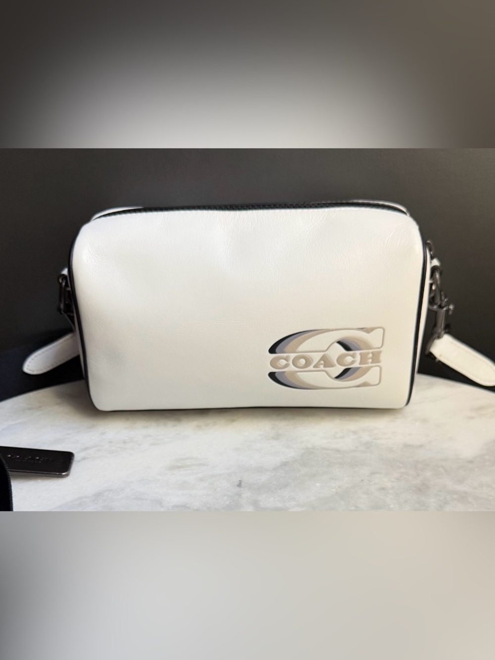 Coach Axel Crossbody Bag Leather Chalk White Gunmetal Graphic Stamp CJ818